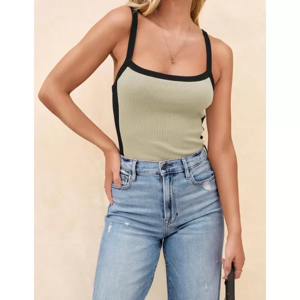 imageZESICA Womens Summer Spaghetti Straps Tank Tops Sleeveless Ribbed Knit Slim Fit Basic Camisole Tee ShirtsSand