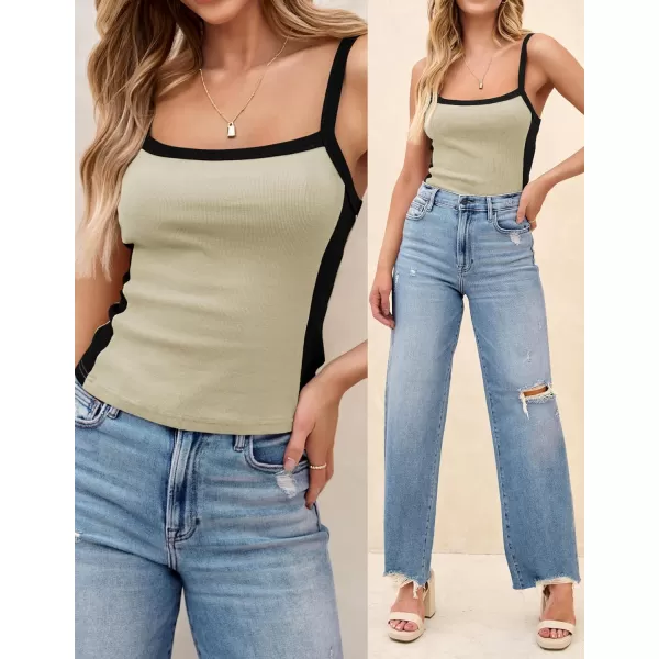 imageZESICA Womens Summer Spaghetti Straps Tank Tops Sleeveless Ribbed Knit Slim Fit Basic Camisole Tee ShirtsSand