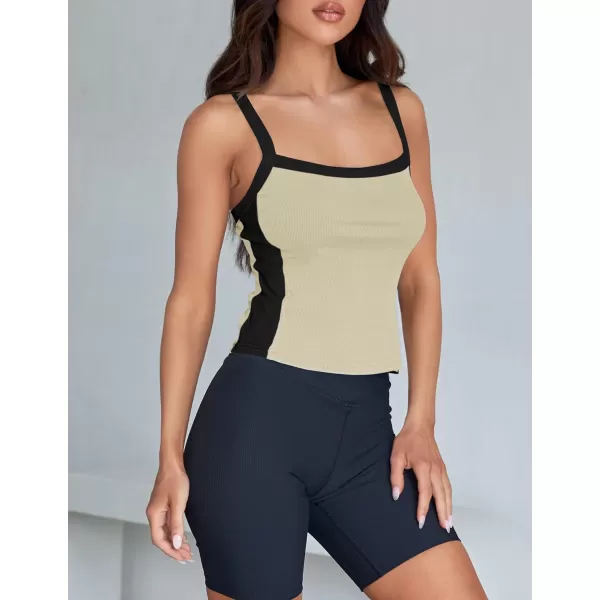 imageZESICA Womens Summer Spaghetti Straps Tank Tops Sleeveless Ribbed Knit Slim Fit Basic Camisole Tee ShirtsSand
