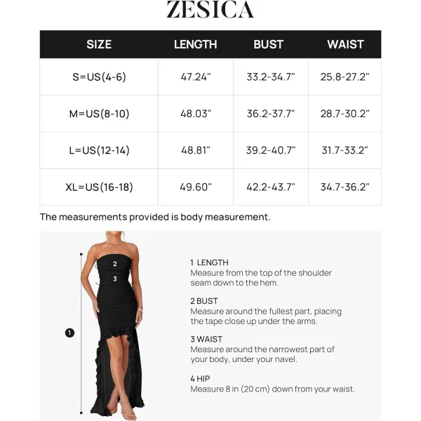 imageZESICA Womens Summer Strapless Bodycon Dress 2024 Sexy Mesh Irregular Ruffle Backless Cocktail Maxi DressesBlack