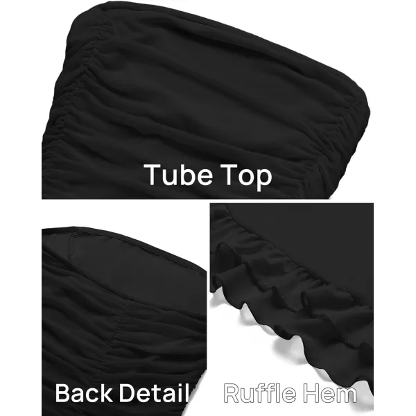 imageZESICA Womens Summer Strapless Bodycon Dress 2024 Sexy Mesh Irregular Ruffle Backless Cocktail Maxi DressesBlack