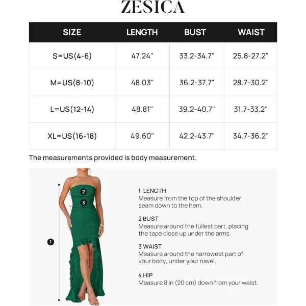imageZESICA Womens Summer Strapless Bodycon Dress 2024 Sexy Mesh Irregular Ruffle Backless Cocktail Maxi DressesDark Green