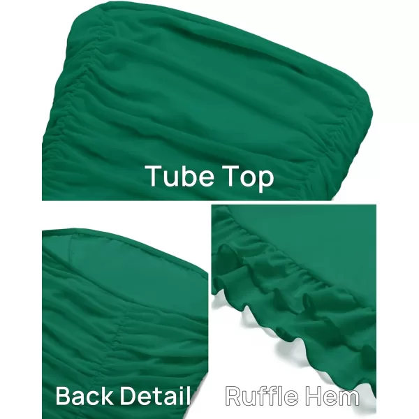 imageZESICA Womens Summer Strapless Bodycon Dress 2024 Sexy Mesh Irregular Ruffle Backless Cocktail Maxi DressesDark Green