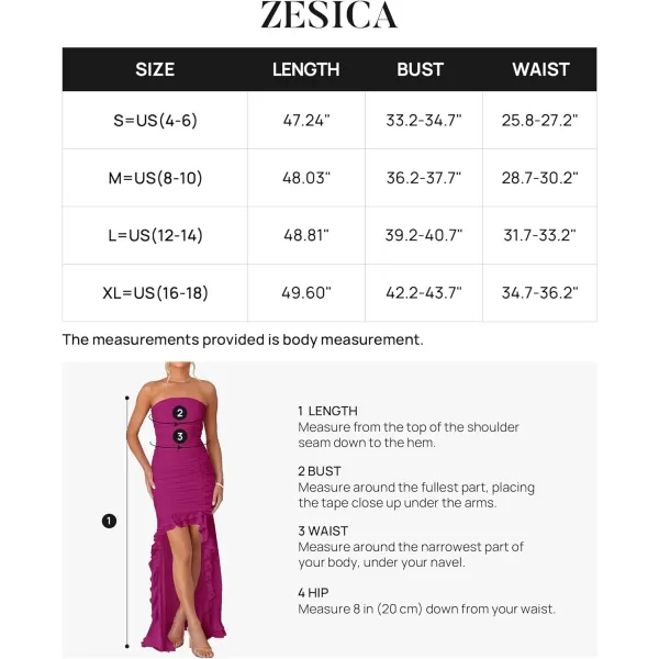 imageZESICA Womens Summer Strapless Bodycon Dress 2024 Sexy Mesh Irregular Ruffle Backless Cocktail Maxi DressesEggplant