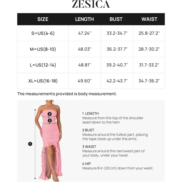 imageZESICA Womens Summer Strapless Bodycon Dress 2024 Sexy Mesh Irregular Ruffle Backless Cocktail Maxi DressesLight Pink