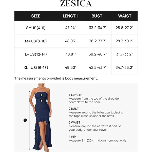 imageZESICA Womens Summer Strapless Bodycon Dress 2024 Sexy Mesh Irregular Ruffle Backless Cocktail Maxi DressesNavy