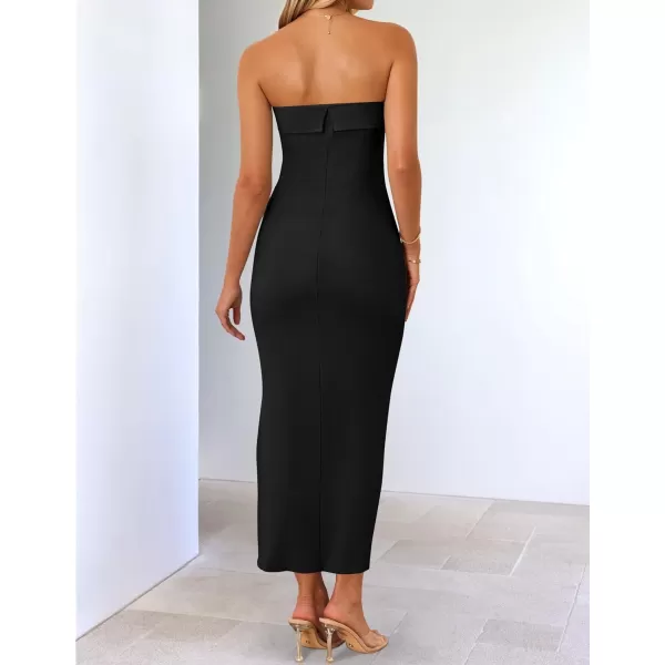 imageZESICA Womens Summer Strapless Bodycon Maxi Dress 2024 Off Shoulder Strapless Side Slit Tube Long Club Party DressesBlack