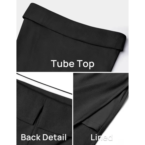 imageZESICA Womens Summer Strapless Bodycon Maxi Dress 2024 Off Shoulder Strapless Side Slit Tube Long Club Party DressesBlack