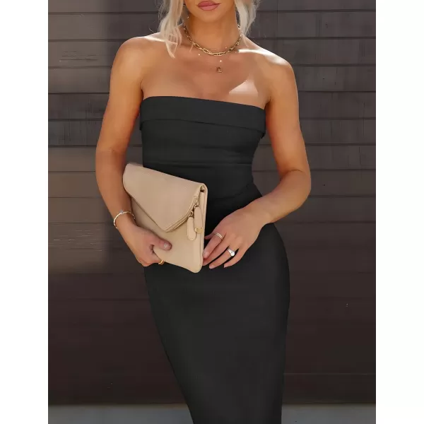imageZESICA Womens Summer Strapless Bodycon Maxi Dress 2024 Off Shoulder Strapless Side Slit Tube Long Club Party DressesBlack