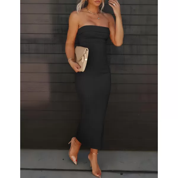 imageZESICA Womens Summer Strapless Bodycon Maxi Dress 2024 Off Shoulder Strapless Side Slit Tube Long Club Party DressesBlack