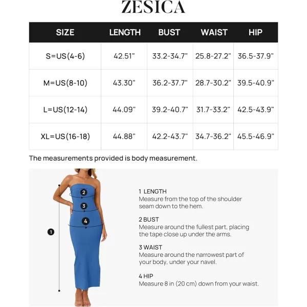 imageZESICA Womens Summer Strapless Bodycon Maxi Dress 2024 Off Shoulder Strapless Side Slit Tube Long Club Party DressesBlue