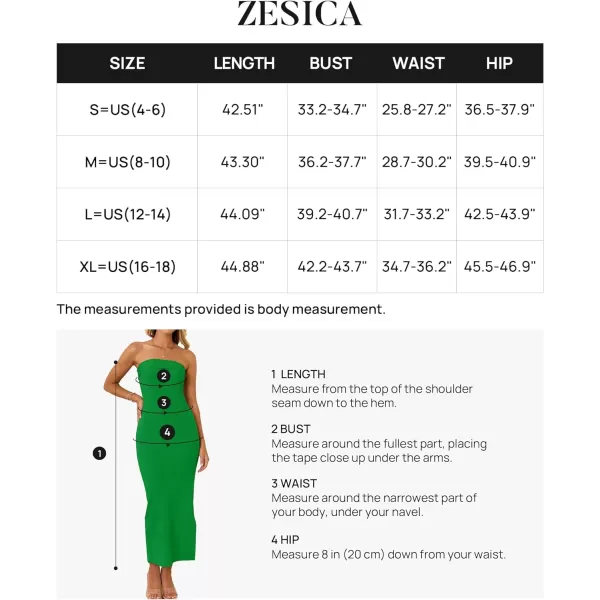 imageZESICA Womens Summer Strapless Bodycon Maxi Dress 2024 Off Shoulder Strapless Side Slit Tube Long Club Party DressesGreen