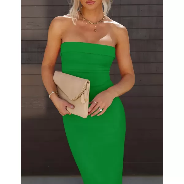 imageZESICA Womens Summer Strapless Bodycon Maxi Dress 2024 Off Shoulder Strapless Side Slit Tube Long Club Party DressesGreen