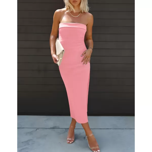 imageZESICA Womens Summer Strapless Bodycon Maxi Dress 2024 Off Shoulder Strapless Side Slit Tube Long Club Party DressesPink