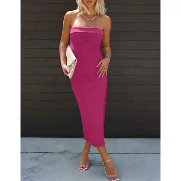 imageZESICA Womens Summer Strapless Bodycon Maxi Dress 2024 Off Shoulder Strapless Side Slit Tube Long Club Party DressesPlum