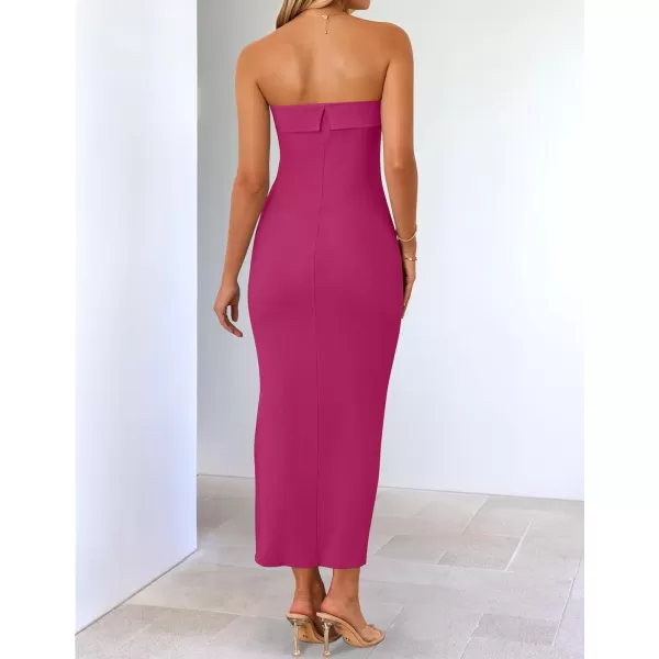 imageZESICA Womens Summer Strapless Bodycon Maxi Dress 2024 Off Shoulder Strapless Side Slit Tube Long Club Party DressesPlum