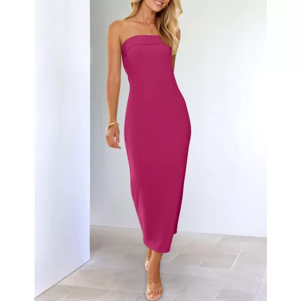 imageZESICA Womens Summer Strapless Bodycon Maxi Dress 2024 Off Shoulder Strapless Side Slit Tube Long Club Party DressesPlum