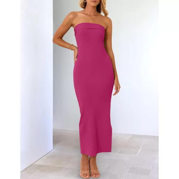 imageZESICA Womens Summer Strapless Bodycon Maxi Dress 2024 Off Shoulder Strapless Side Slit Tube Long Club Party DressesPlum
