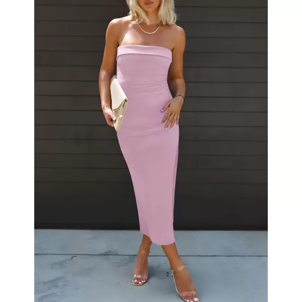 imageZESICA Womens Summer Strapless Bodycon Maxi Dress 2024 Off Shoulder Strapless Side Slit Tube Long Club Party DressesPurple