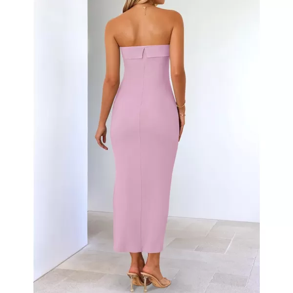 imageZESICA Womens Summer Strapless Bodycon Maxi Dress 2024 Off Shoulder Strapless Side Slit Tube Long Club Party DressesPurple