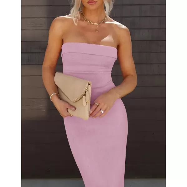 imageZESICA Womens Summer Strapless Bodycon Maxi Dress 2024 Off Shoulder Strapless Side Slit Tube Long Club Party DressesPurple