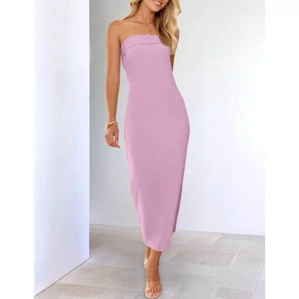 imageZESICA Womens Summer Strapless Bodycon Maxi Dress 2024 Off Shoulder Strapless Side Slit Tube Long Club Party DressesPurple