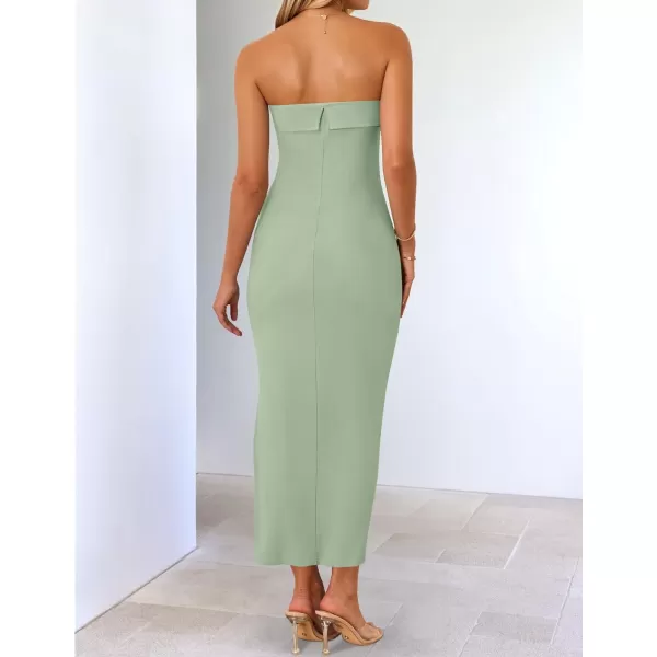 imageZESICA Womens Summer Strapless Bodycon Maxi Dress 2024 Off Shoulder Strapless Side Slit Tube Long Club Party DressesSage