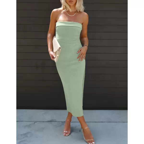 imageZESICA Womens Summer Strapless Bodycon Maxi Dress 2024 Off Shoulder Strapless Side Slit Tube Long Club Party DressesSage