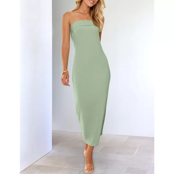 imageZESICA Womens Summer Strapless Bodycon Maxi Dress 2024 Off Shoulder Strapless Side Slit Tube Long Club Party DressesSage