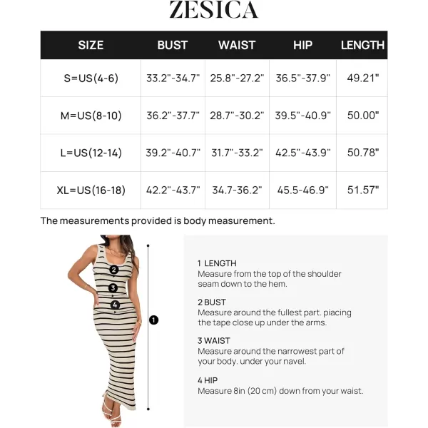 imageZESICA Womens Summer Striped Bodycon Midi Dresses 2024 Casual Sleeveless Scoop Neck Ribbed Knit Beach Vacation Long DressApricot