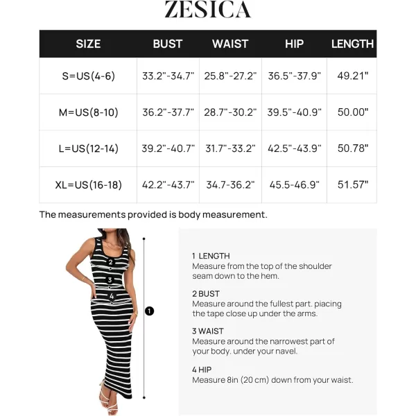 imageZESICA Womens Summer Striped Bodycon Midi Dresses 2024 Casual Sleeveless Scoop Neck Ribbed Knit Beach Vacation Long DressBlack