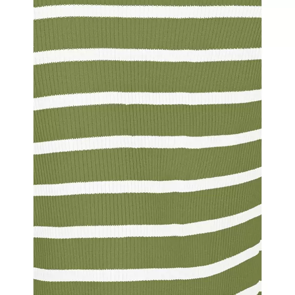 imageZESICA Womens Summer Striped Bodycon Midi Dresses 2024 Casual Sleeveless Scoop Neck Ribbed Knit Beach Vacation Long DressOlivegreen