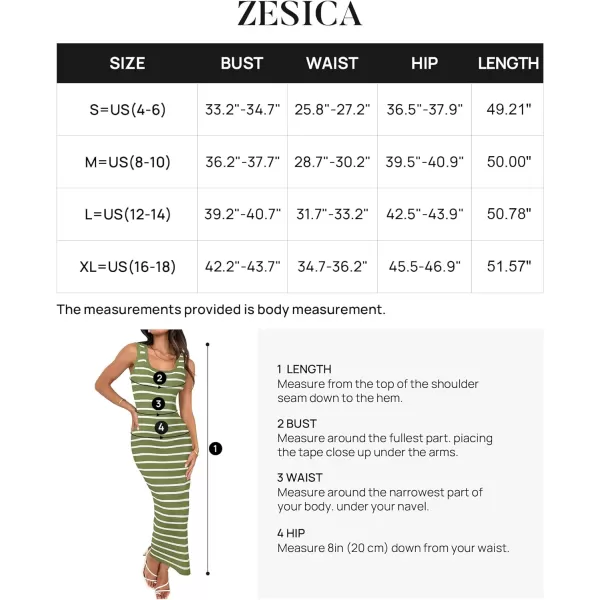 imageZESICA Womens Summer Striped Bodycon Midi Dresses 2024 Casual Sleeveless Scoop Neck Ribbed Knit Beach Vacation Long DressOlivegreen