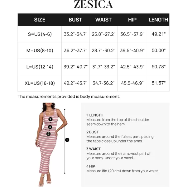imageZESICA Womens Summer Striped Bodycon Midi Dresses 2024 Casual Sleeveless Scoop Neck Ribbed Knit Beach Vacation Long DressPink