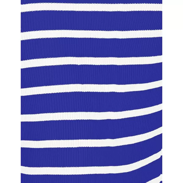 imageZESICA Womens Summer Striped Bodycon Midi Dresses 2024 Casual Sleeveless Scoop Neck Ribbed Knit Beach Vacation Long DressRoyalblue