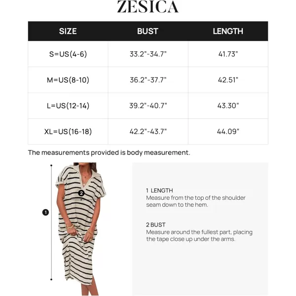 imageZESICA Womens Summer Striped Maxi Dress 2024 Casual Short Sleeve V Neck Loose Knitted Side Slit Long Sweater DressesApricot