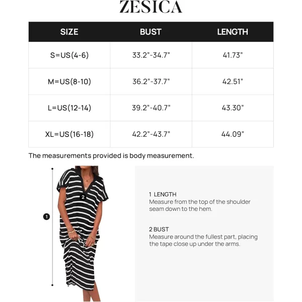 imageZESICA Womens Summer Striped Maxi Dress 2024 Casual Short Sleeve V Neck Loose Knitted Side Slit Long Sweater DressesBlack
