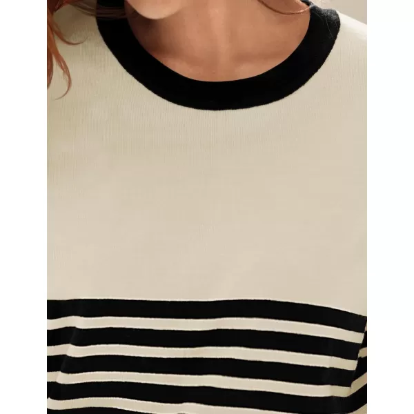 imageZESICA Womens Summer Striped Short Sleeve T Shirt 2024 Crew Neck Casual Ribbed Knit Basic Tops BlouseApricot