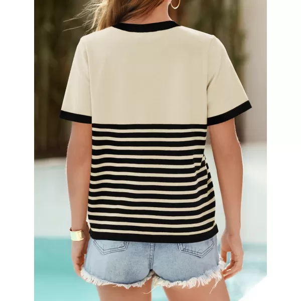 imageZESICA Womens Summer Striped Short Sleeve T Shirt 2024 Crew Neck Casual Ribbed Knit Basic Tops BlouseApricot