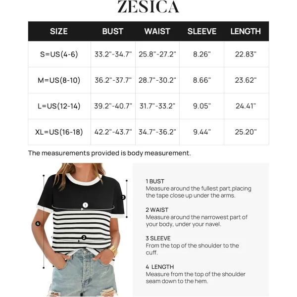 imageZESICA Womens Summer Striped Short Sleeve T Shirt 2024 Crew Neck Casual Ribbed Knit Basic Tops BlouseBlack
