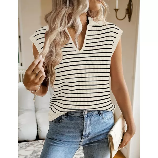imageZESICA Womens Summer Striped Sweater Vest Cap Sleeve V Neck Pullover Tank Tops Fashion Clothes 2024Beige