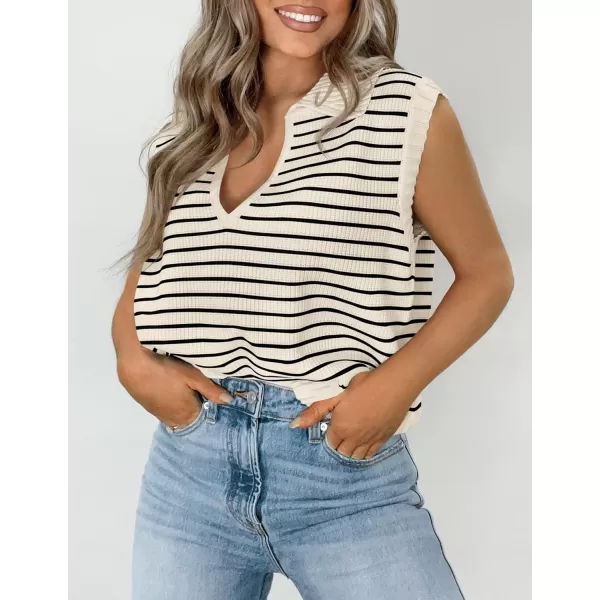 imageZESICA Womens Summer Striped Sweater Vest Cap Sleeve V Neck Pullover Tank Tops Fashion Clothes 2024Beige