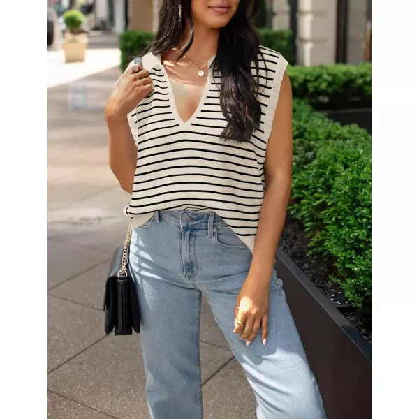 imageZESICA Womens Summer Striped Sweater Vest Cap Sleeve V Neck Pullover Tank Tops Fashion Clothes 2024Beige