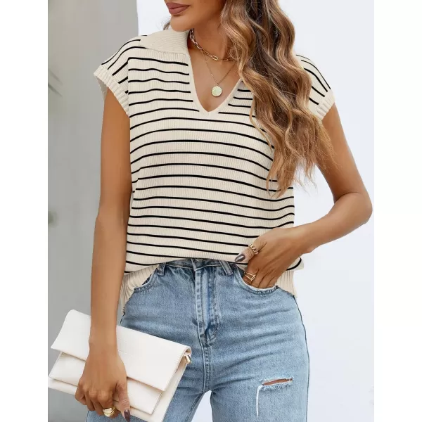 imageZESICA Womens Summer Striped Sweater Vest Cap Sleeve V Neck Pullover Tank Tops Fashion Clothes 2024Beige