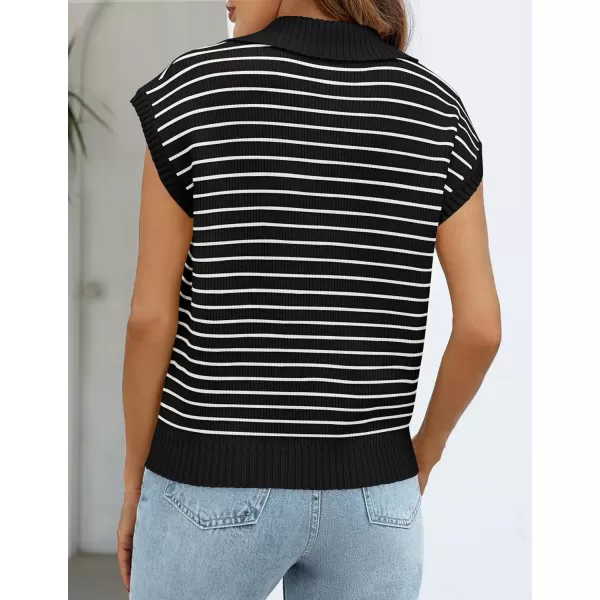 imageZESICA Womens Summer Striped Sweater Vest Cap Sleeve V Neck Pullover Tank Tops Fashion Clothes 2024Black