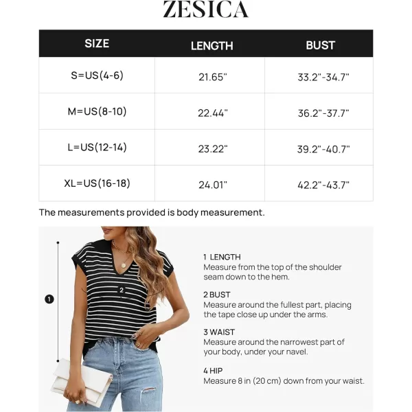 imageZESICA Womens Summer Striped Sweater Vest Cap Sleeve V Neck Pullover Tank Tops Fashion Clothes 2024Black