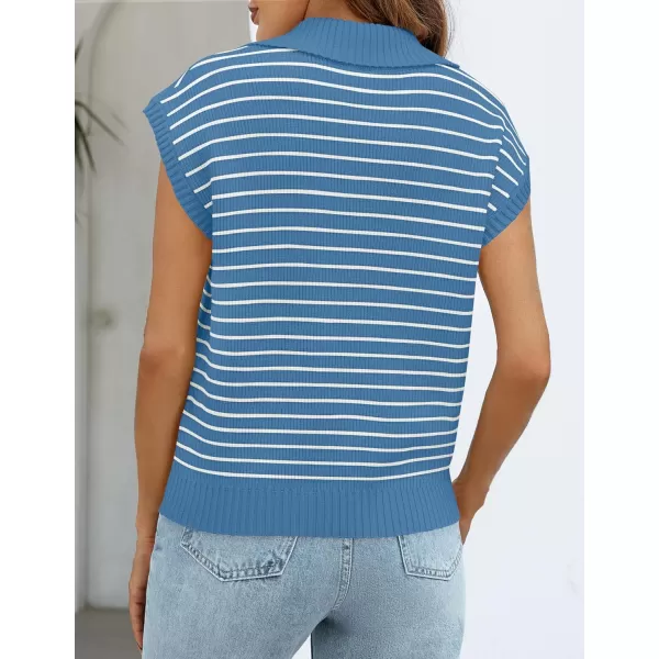 imageZESICA Womens Summer Striped Sweater Vest Cap Sleeve V Neck Pullover Tank Tops Fashion Clothes 2024Blue