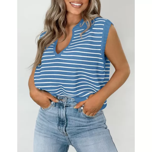 imageZESICA Womens Summer Striped Sweater Vest Cap Sleeve V Neck Pullover Tank Tops Fashion Clothes 2024Blue