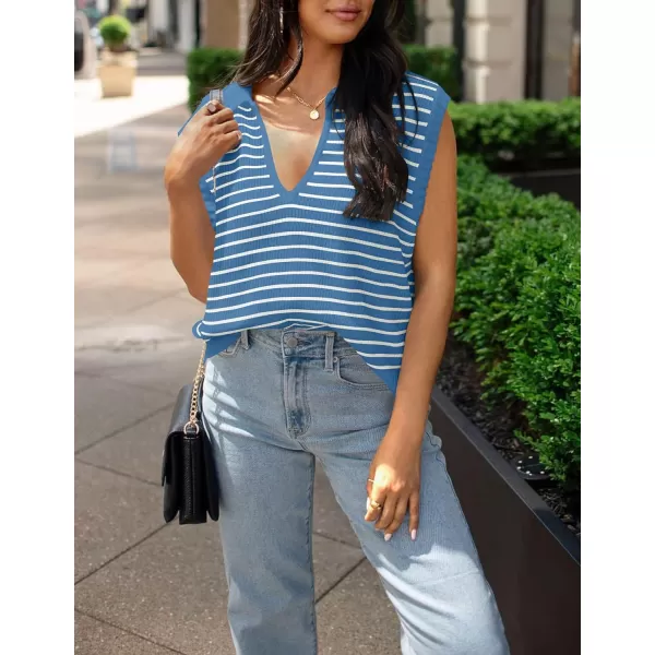 imageZESICA Womens Summer Striped Sweater Vest Cap Sleeve V Neck Pullover Tank Tops Fashion Clothes 2024Blue