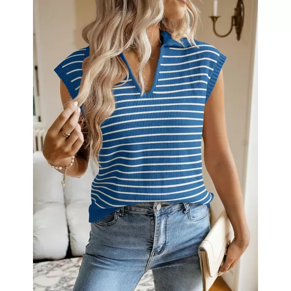 imageZESICA Womens Summer Striped Sweater Vest Cap Sleeve V Neck Pullover Tank Tops Fashion Clothes 2024Blue